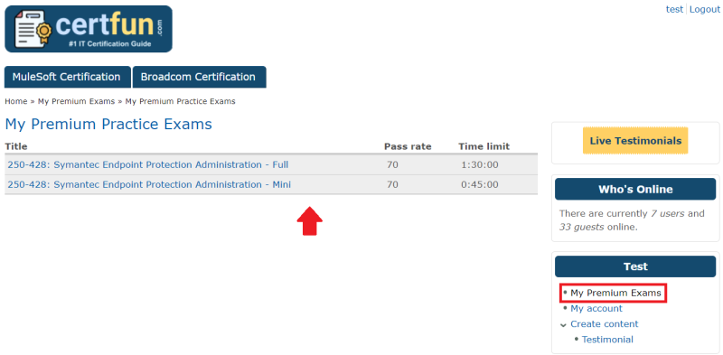 Help - CertFun My Premium Practice Exams Page